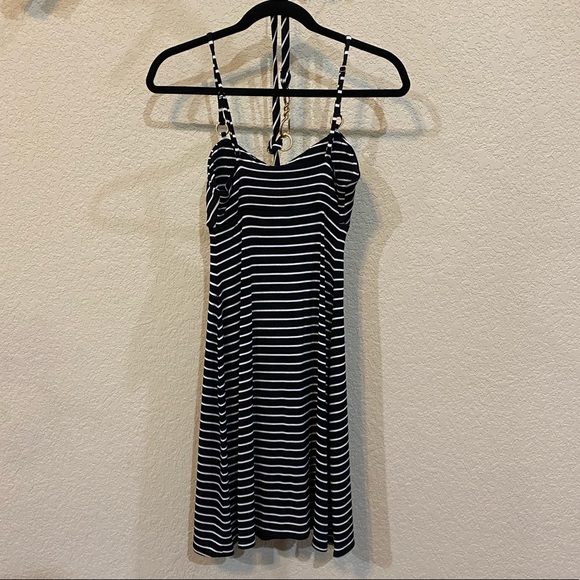 Cache Black & White Stripe Slip On Stretch Summer Simple Spaghetti Strap Dress S - Picture 3 of 15